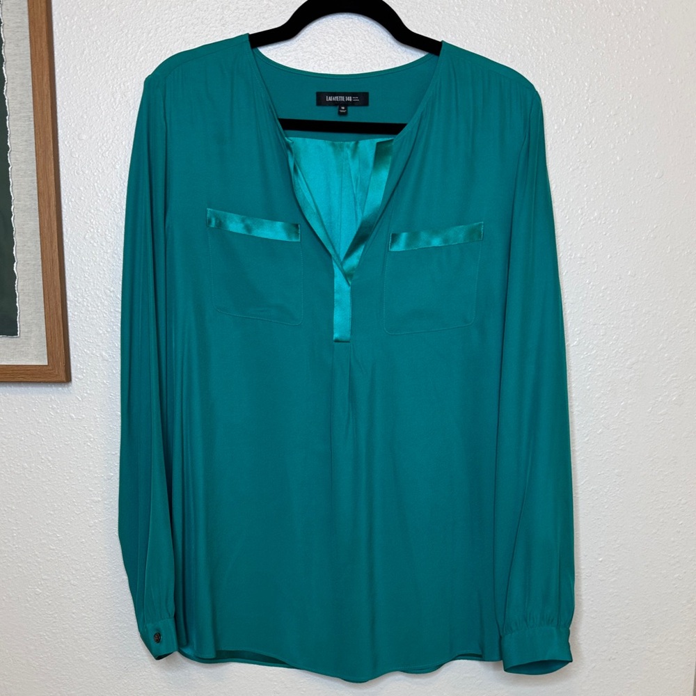 Lafayette‎ 148 New York Turquoise 100% Silk Blouse